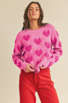 Fuzzy Heart Sweater Fuschia