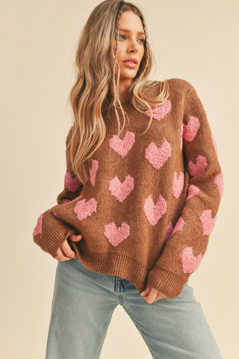 Fuzzy Heart Sweater Mocha