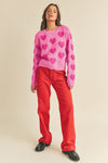 Fuzzy Heart Sweater Fuschia