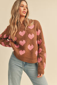 Fuzzy Heart Sweater Mocha