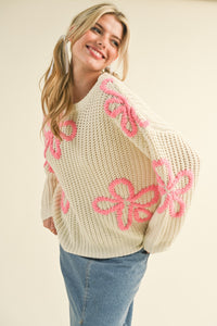 Floral Stitch Pullover Sweater