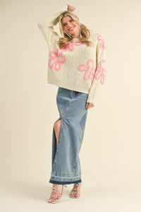 Floral Stitch Pullover Sweater