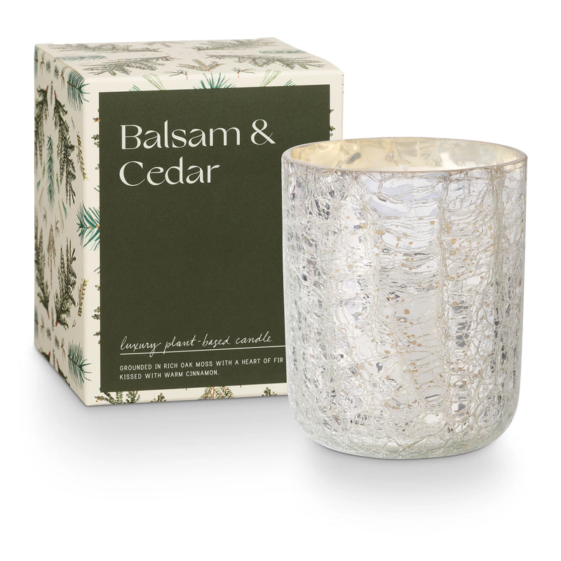 Balsam & Cedar Small Luxe Glass Sanded Mercury Candle - JoeyRae