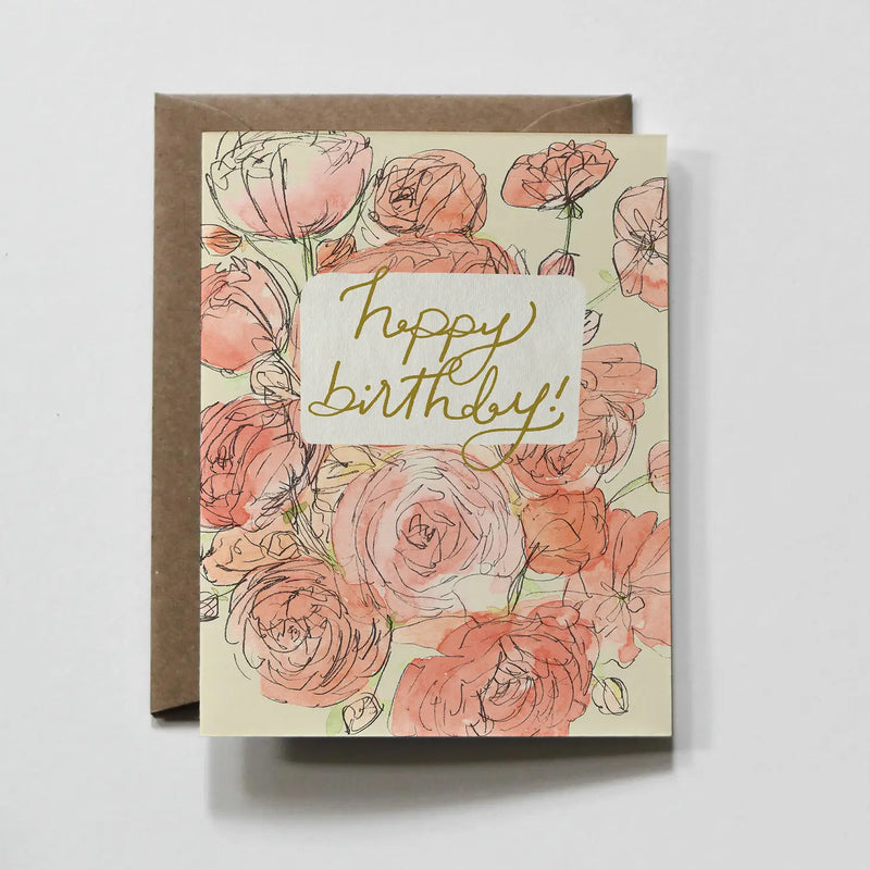 Pink & Green Floral Happy Birthday Greeting Card - JoeyRae