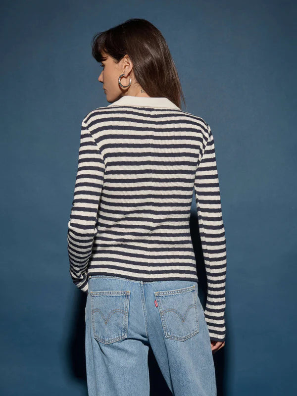 Ami Henley Pointelle Stripe