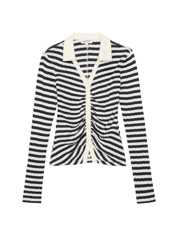 Ami Henley Pointelle Stripe