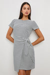 Edie Dress Ivory Navy Micro Stripe