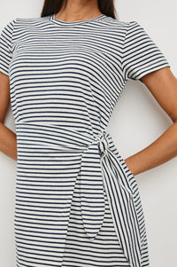 Edie Dress Ivory Navy Micro Stripe