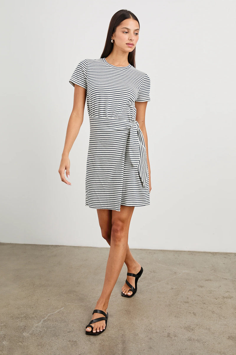 Edie Dress Ivory Navy Micro Stripe