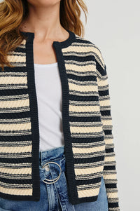 Nelly Cardigan Navy Oat Stripe