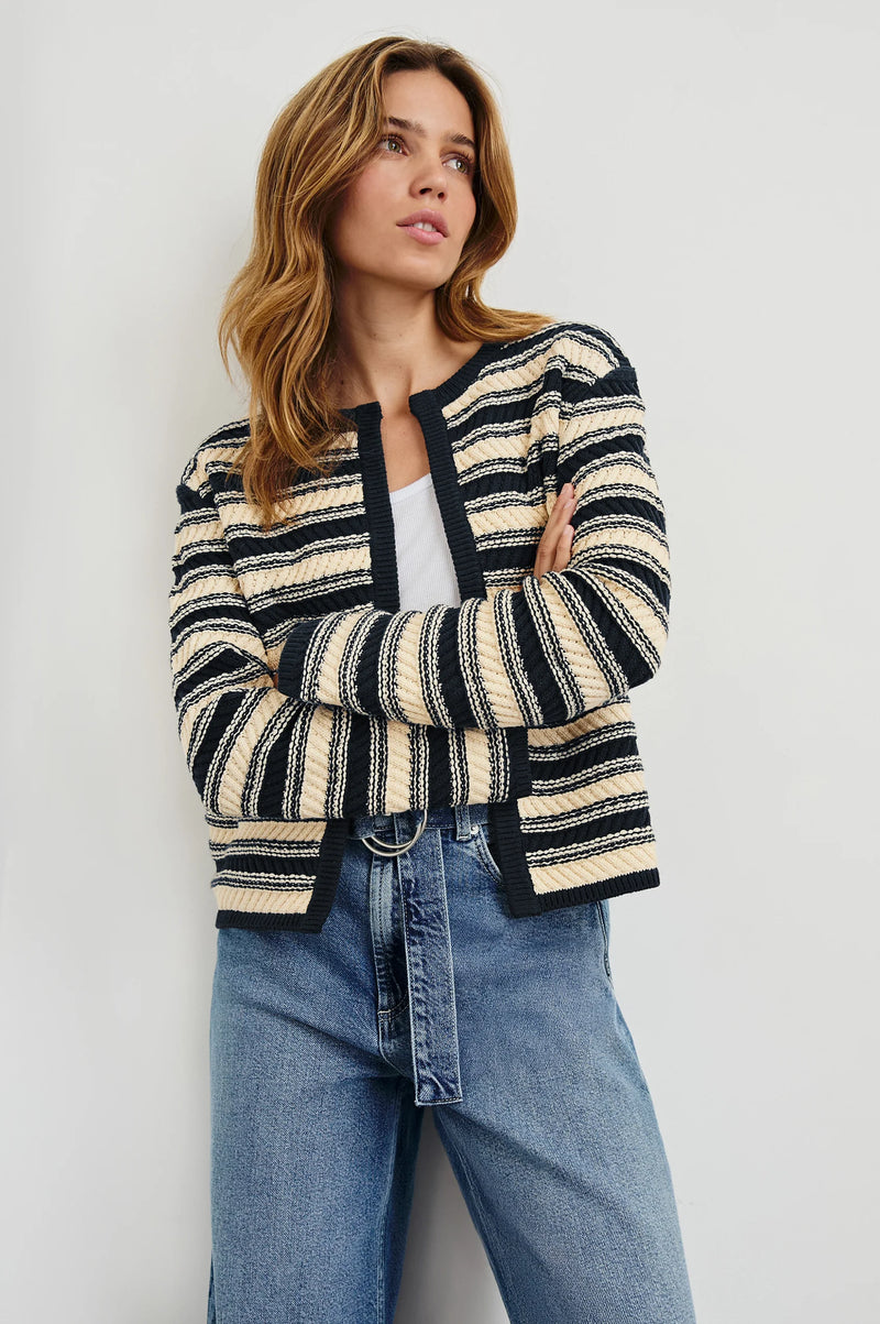 Nelly Cardigan Navy Oat Stripe